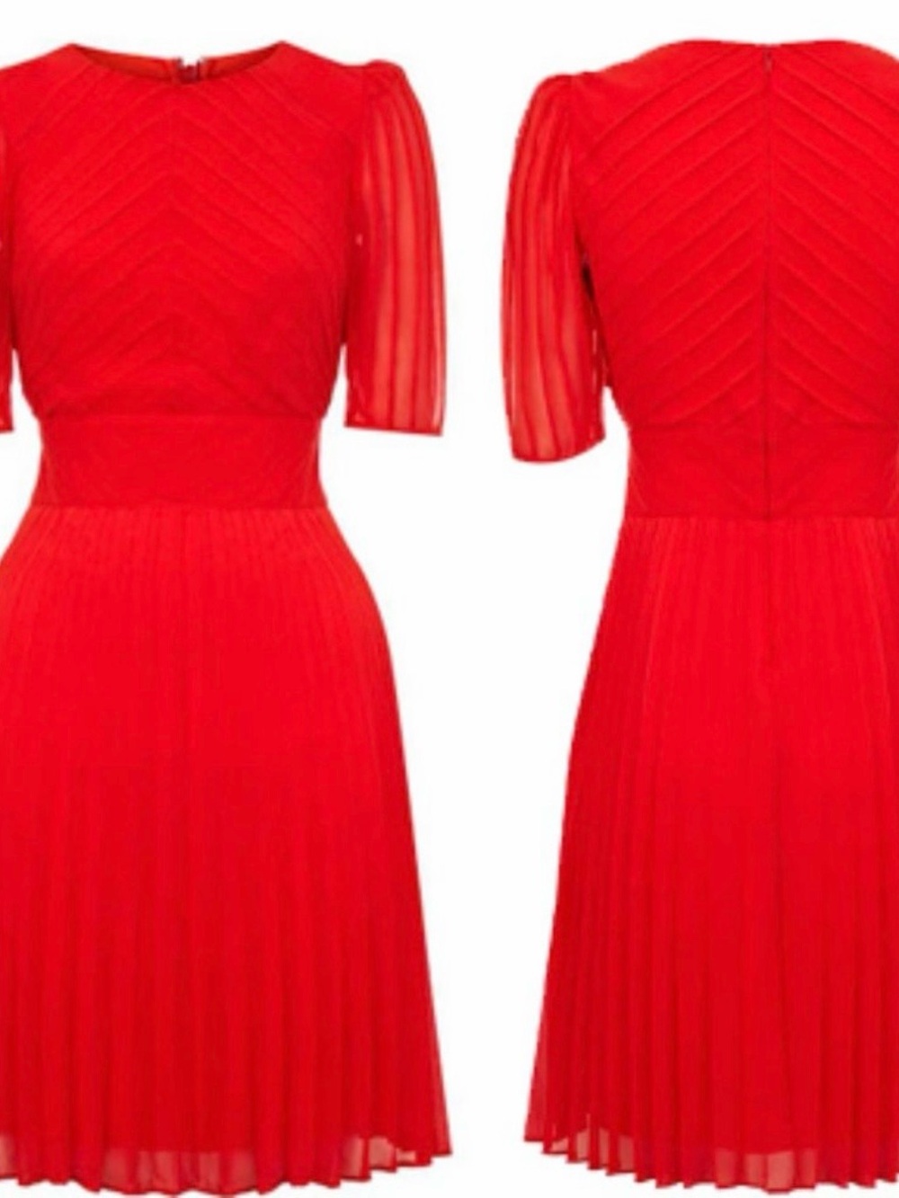 Karen Millen Red Pleated Short Sleeve Dress